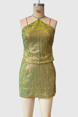 Halter-Neck Sequin Skirt Set