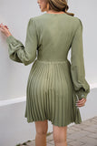 Pleated V-Neck Casual Dress