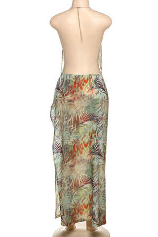 Floral Print Halter Maxi Dress