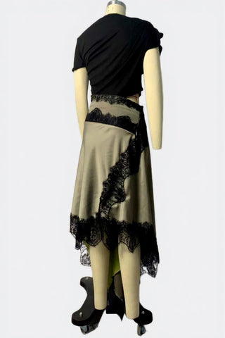 Lace-Trim Asymmetrical Patchwork Dress