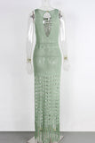 Sleeveless Crochet Dress with Fringe Hem