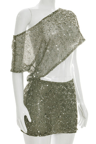 One-Shoulder Sequined Mini Dress