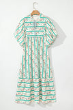 Striped Puff Sleeve Midi Dress