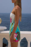 Strapless Butterfly Print Mini Dress