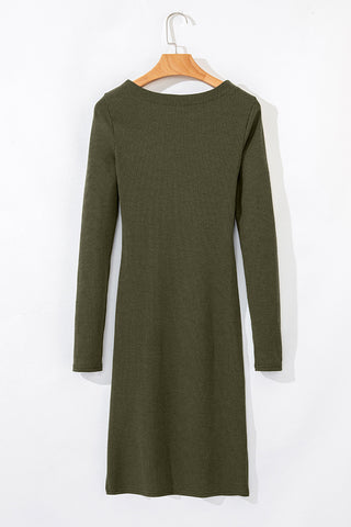 Asymmetrical Hem Long-Sleeve Dress