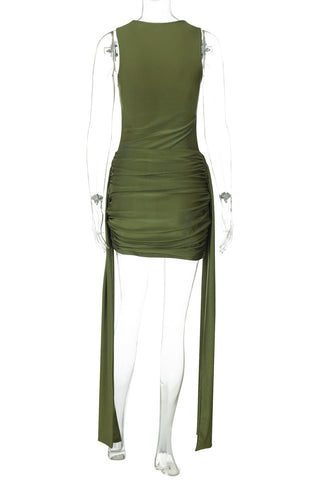 Ruched Mesh Evening Mini Dress