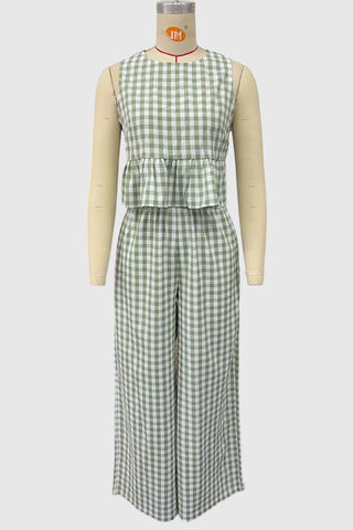 Gingham Peplum Pants Set