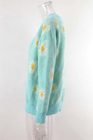 Button-Front Floral Cardigan