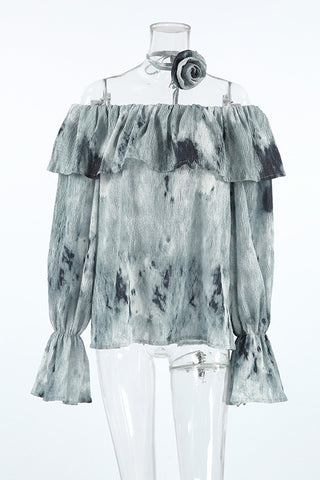 Off-Shoulder Ruffle Sleeve Blouse