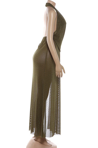 Halter Maxi Dress with Overlay Detail