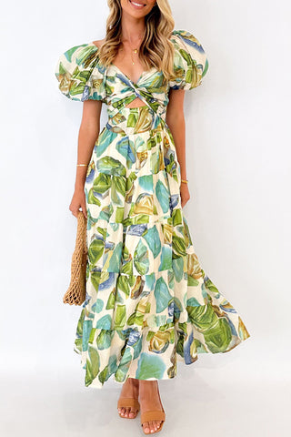 Floral Puff Sleeve Casual Dress