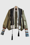 Button-Front Knit Trim Jacket