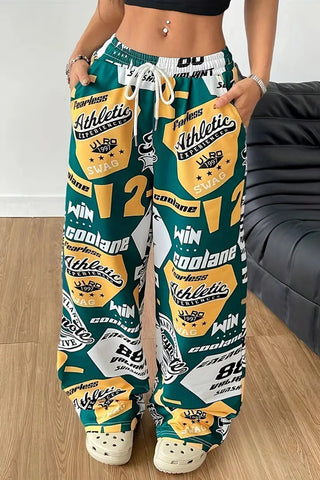 Graffiti Print Wide Leg Pants