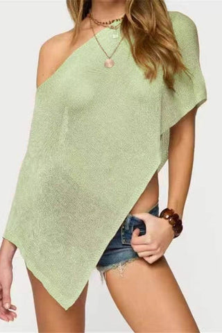 Asymmetrical Off-Shoulder Mesh Blouse