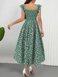 Floral Print Ruffle Sleeve Midi Dress
