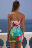 Strapless Butterfly Print Mini Dress