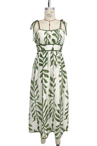 Leaf Print Maxi Casual Dress