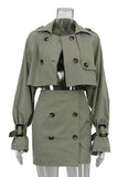 Button-Front Skirt Set with Jacket