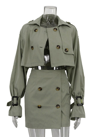 Button-Front Skirt Set with Jacket
