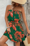 Tropical Leaf Print Strapless Dress