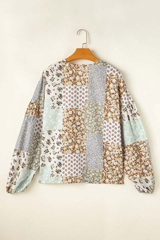 Floral Patchwork Long Puff Sleeve Shirt