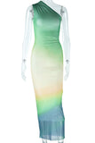 One-Shoulder Ombre Maxi Dress