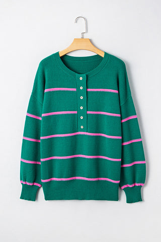 Striped Button-Front Sweatshirt