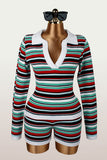 Striped V-Neck Shorts Set