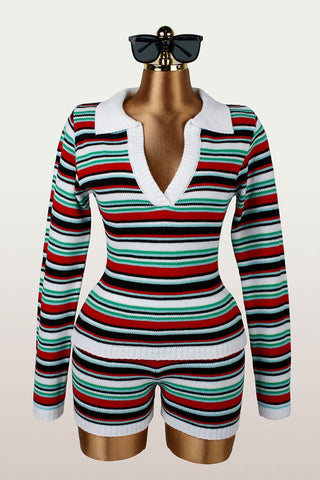 Striped V-Neck Shorts Set
