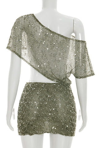 One-Shoulder Sequined Mini Dress