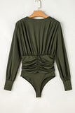 Ruched V-Neck Blouse with Long Sleeves