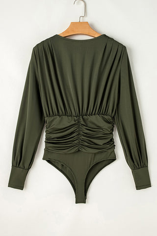Ruched V-Neck Blouse with Long Sleeves