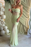 Strapless Ruched Casual Maxi Dress