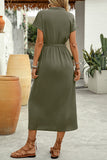 V-Neck Belted Casual Dress