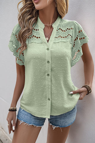 Eyelet Button-Front Blouse