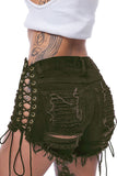 Lace-Up Distressed Denim Shorts
