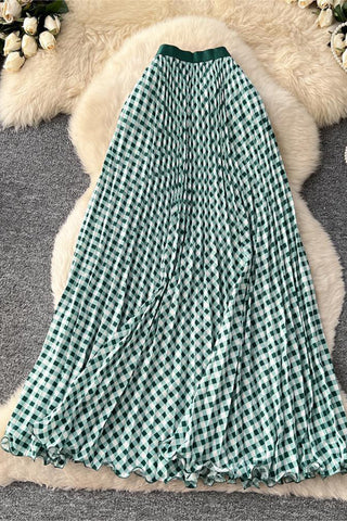 Checkered Flowing Maxi Skirt