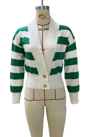 Striped Deep V-Neck Cardigan