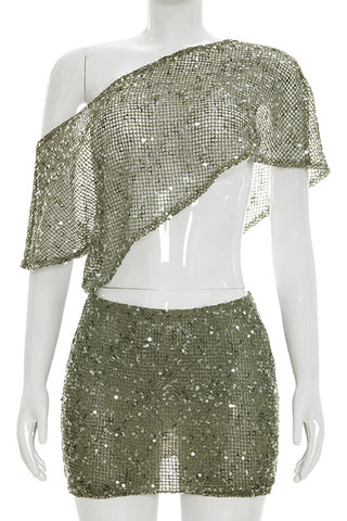 One-Shoulder Sequined Mini Dress