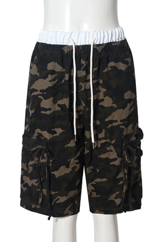 Camo Print Elastic Waist Casual Shorts