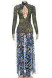 Keyhole Printed Casual Maxi Dress