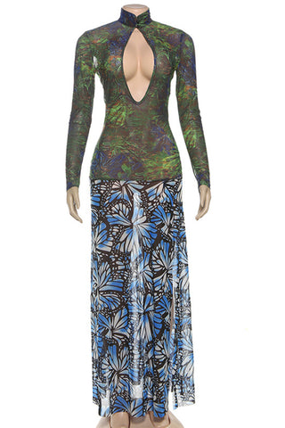 Keyhole Printed Casual Maxi Dress