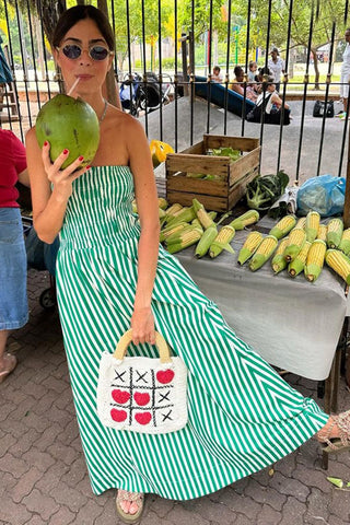 Strapless Striped Maxi Dress