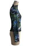 Floral Long-Sleeve Mesh Top
