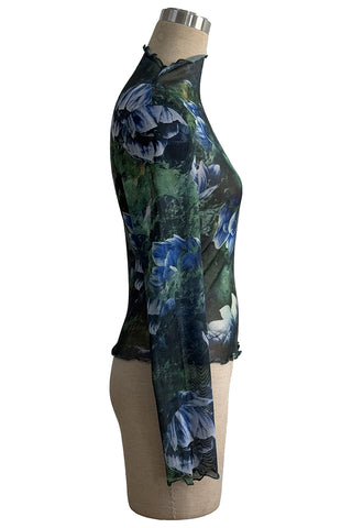 Floral Long-Sleeve Mesh Top
