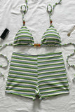 Striped Bikini Set with High-Waist Bottoms