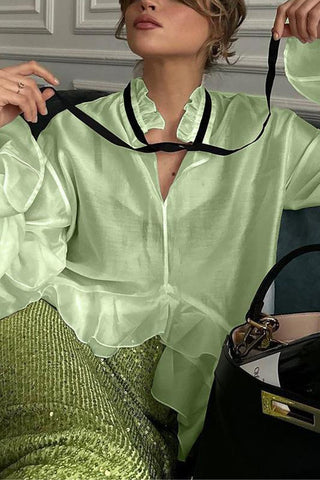 Ruffle-Trim Blouse with Tie Neck