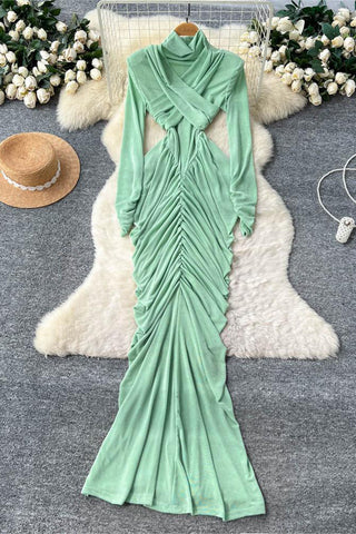 Ruched Turtleneck Maxi Dress