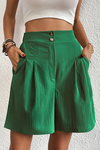 High-Waist Pleated Casual Shorts