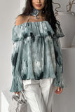 Off-Shoulder Ruffle Sleeve Blouse